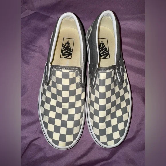 Vans Classic Slip-On sneakers pewter and true white checkerboard colorway Sz 7.5 - Picture 2 of 11
